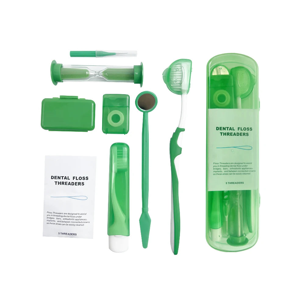 8pcs/Box Orthodontic Oral Care Kit Clean Braces Portable Travel Toothbrush Mirror Interdental Brush Supplies Floss Thread Tool