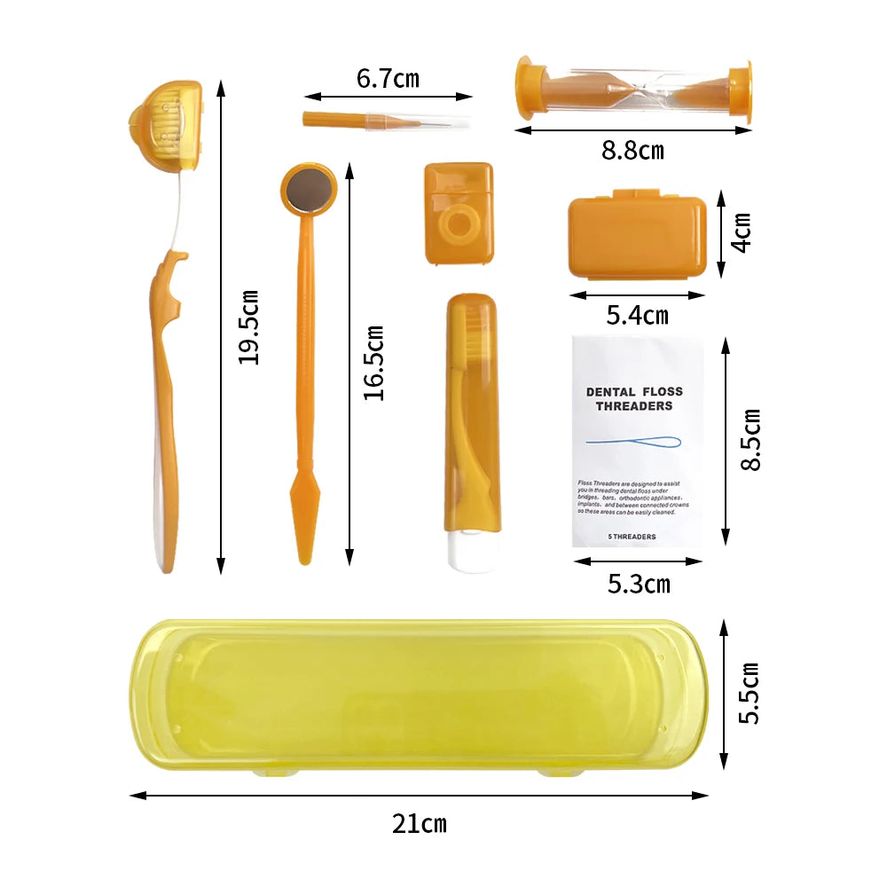 8pcs/Box Orthodontic Oral Care Kit Clean Braces Portable Travel Toothbrush Mirror Interdental Brush Supplies Floss Thread Tool
