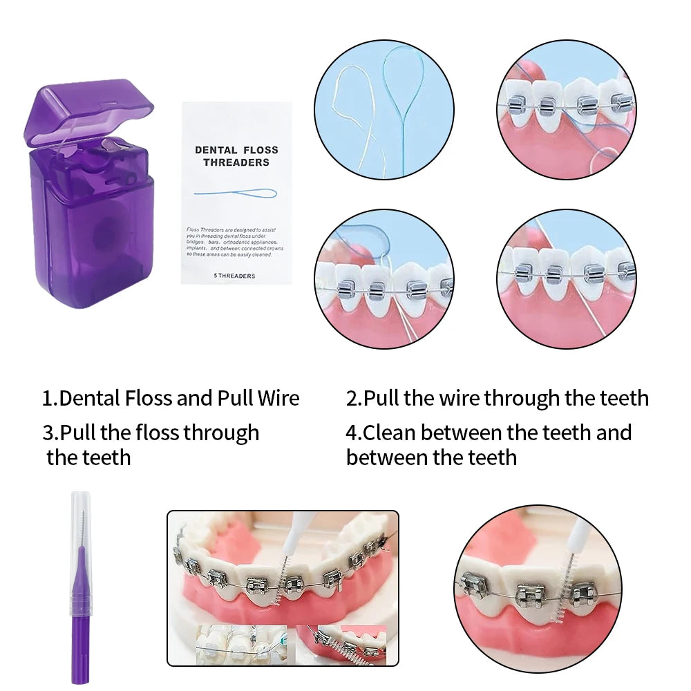8pcs/Box Orthodontic Oral Care Kit Clean Braces Portable Travel Toothbrush Mirror Interdental Brush Supplies Floss Thread Tool