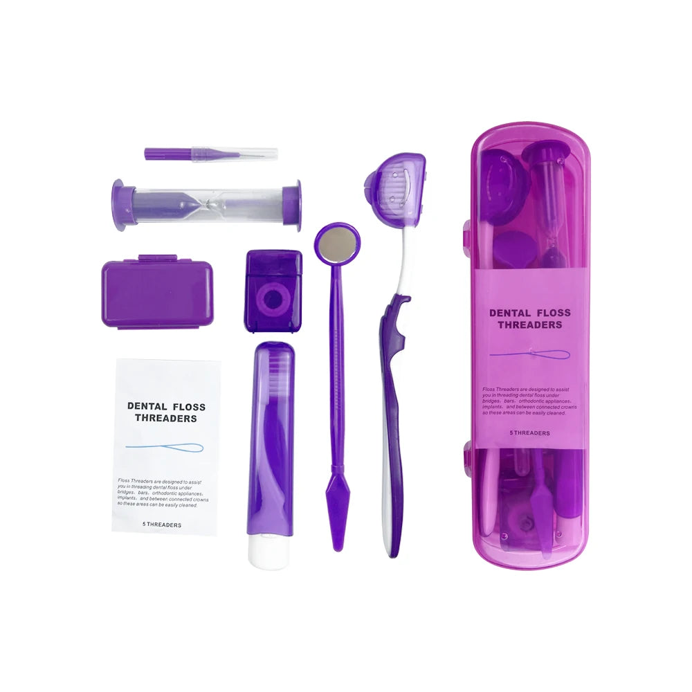 8pcs/Box Orthodontic Oral Care Kit Clean Braces Portable Travel Toothbrush Mirror Interdental Brush Supplies Floss Thread Tool