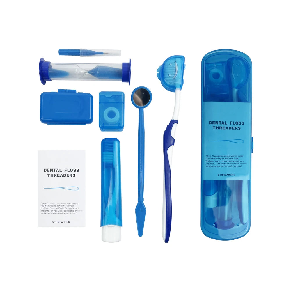 8pcs/Box Orthodontic Oral Care Kit  Clean Braces Portable Travel Toothbrush Mirror Interdental Brush Supplies Floss Thread Tool